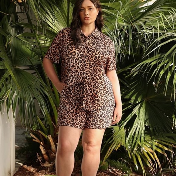 Plus Size Two Piece Sets for Women Pleated Outfits Soft  Button Down Set - Picture 3 of 6